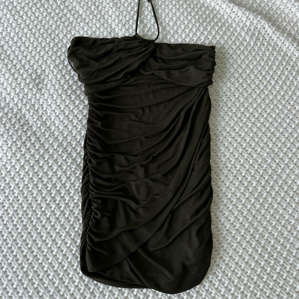 zara cutout army green dress